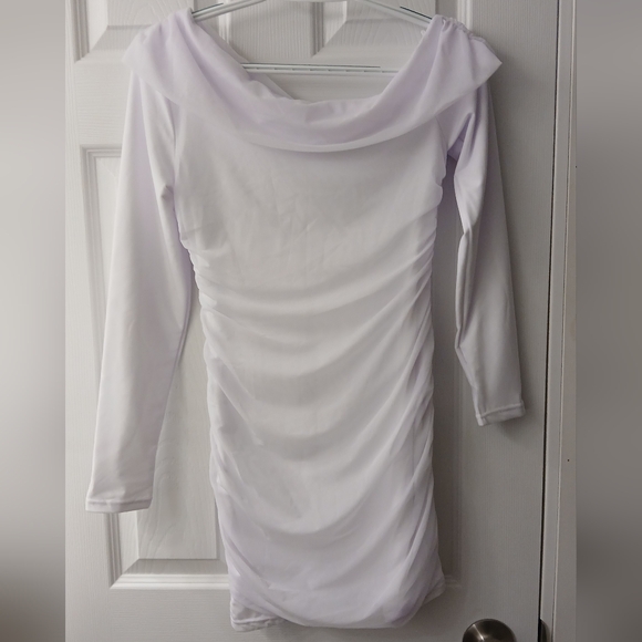 LCNBA Women’s Sexy One Shoulder Mesh Long Sleeve Ruched Bodycon Club Party Mini - Picture 4 of 9